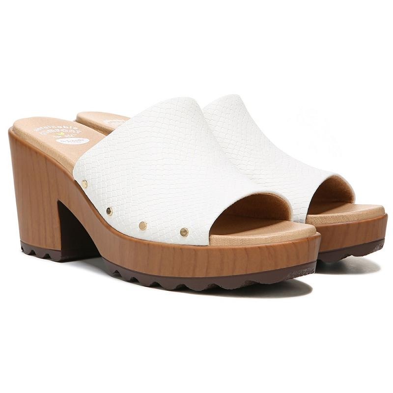 Sandalias Dr Scholls Wake Up Block Heel Mujer Blancos Serpent | MX2936TVD